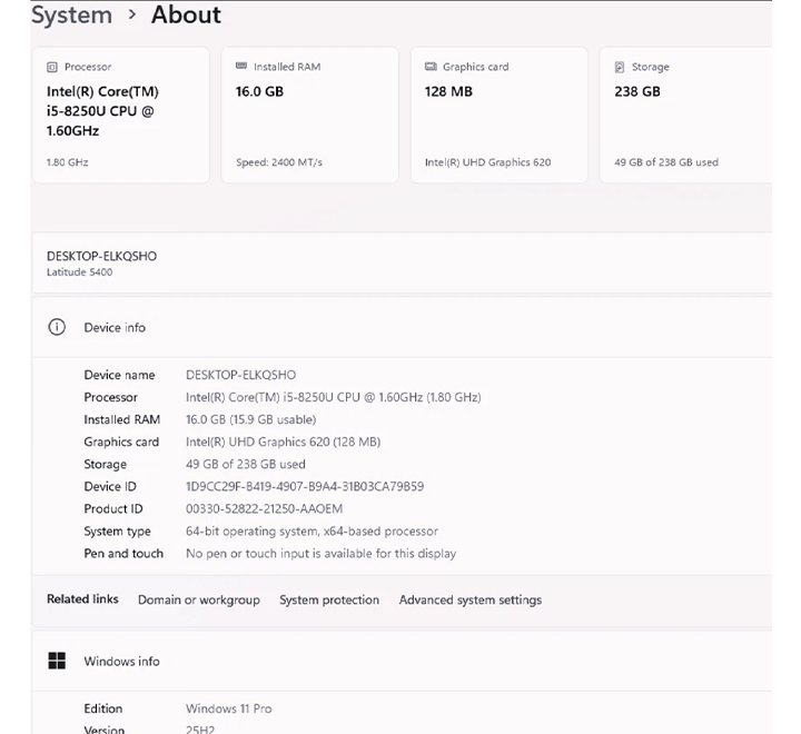Dell Latitude 5400 - 14", 8th Gen Core i5, 16GB RAM, 256GB SSD